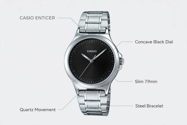 A2428-infographic Casio Enticer Women's Black Dial Analog Watch