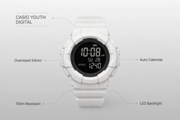 Casio Youth White Resin Digital Watch – 100M