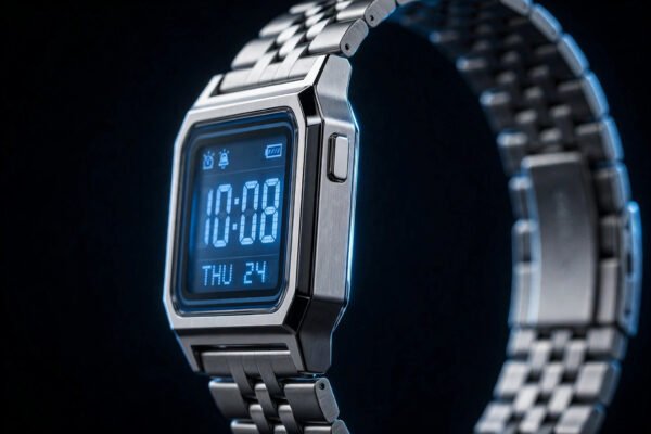 D426-angle Casio Vintage A158 Blue Dial Digital Watch